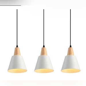 3 Pack White Pendant Lights Wood Dome Industrial Ceiling Hanging Lights
